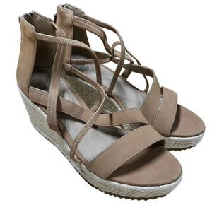 Eileen Fisher NWOB Wanda Tumbled Nubuck Espadrille Wedge Tan Size 9 Strappy
